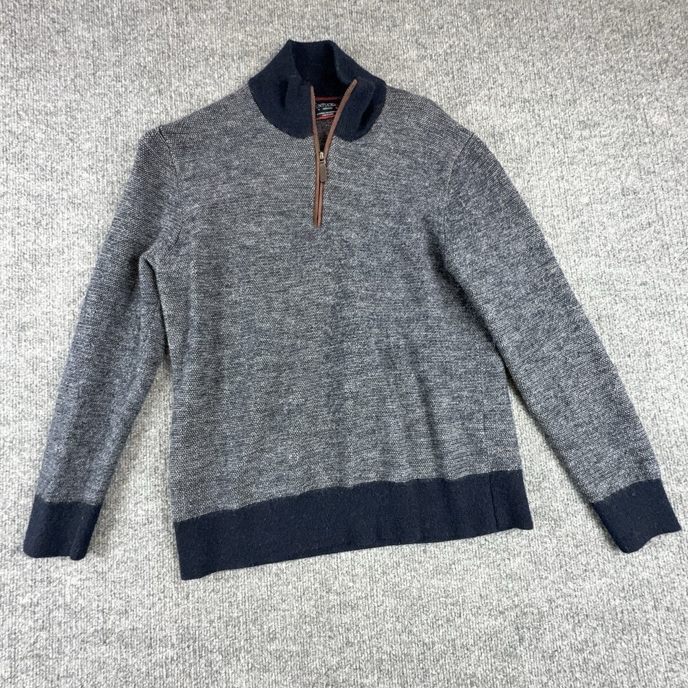 UNTUCKit Sweater Mens Medium Gray 1/4 Zip Mock Neck Merino Wool Knit Pullover